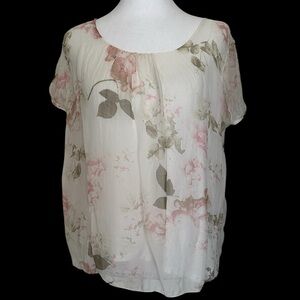 Elena Baldi Women’s Silk Floral Blouse Lined Flowy Short Sleeve Size M